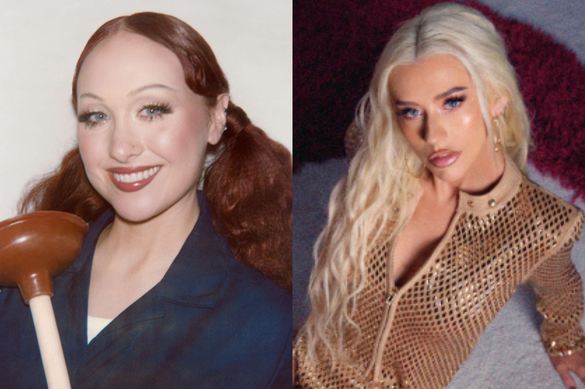 Chappell Roan and Christina Aguilera performing “Coffee” together at The Super Graphic Spectacular in Los Angeles.